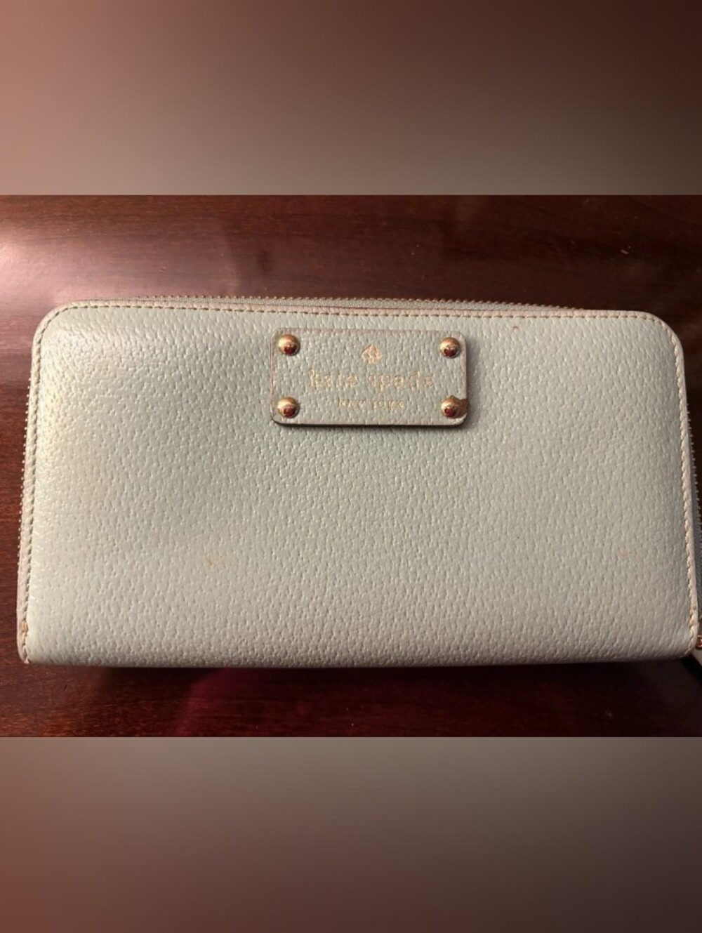 kate spade Pebbled Leather Card Holder in Light Blue with Gold Hardware